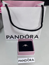 Empaque básico: el anillo en su cajita, con la bolsa de regalo detrás.