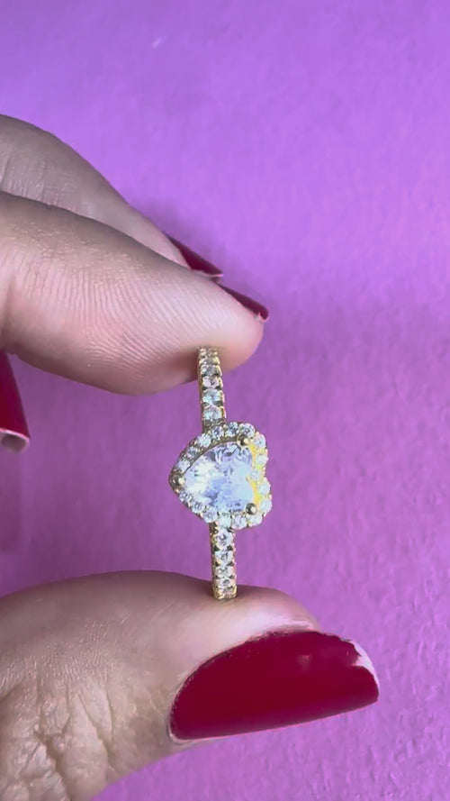 ANILLO BAÑO DORADO CORAZON BLANCO — video real